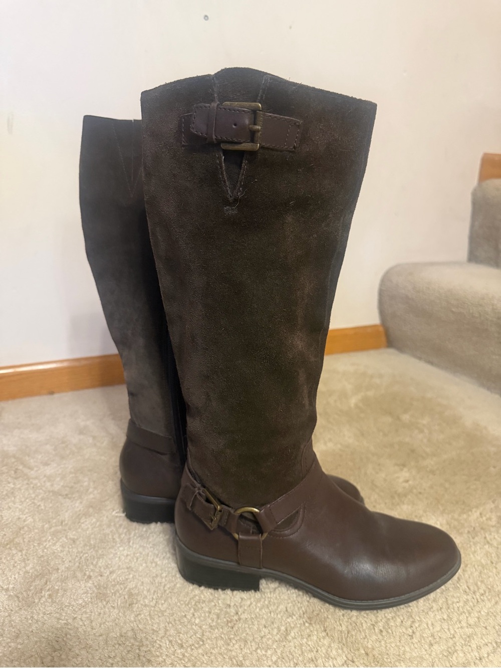 Ralph Lauren Brown Leather & Suede Knee-High Riding Boots